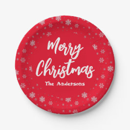 Red White Snowflake Simple Elegant Frohe Weihnacht Pappteller