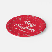 Red White Snowflake Simple Elegant Frohe Weihnacht Pappteller (Schrägansicht)