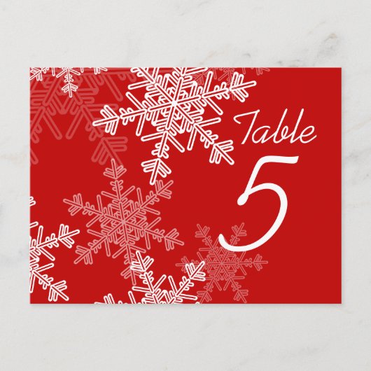 Red White Snowflake Weihnachten Hochzeit Tischnumm Postkarte (Vorderseite)