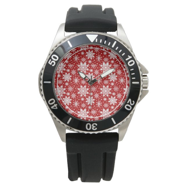 Red & White Snowflake Weihnachten Klassisches Must Armbanduhr (Vorderseite)