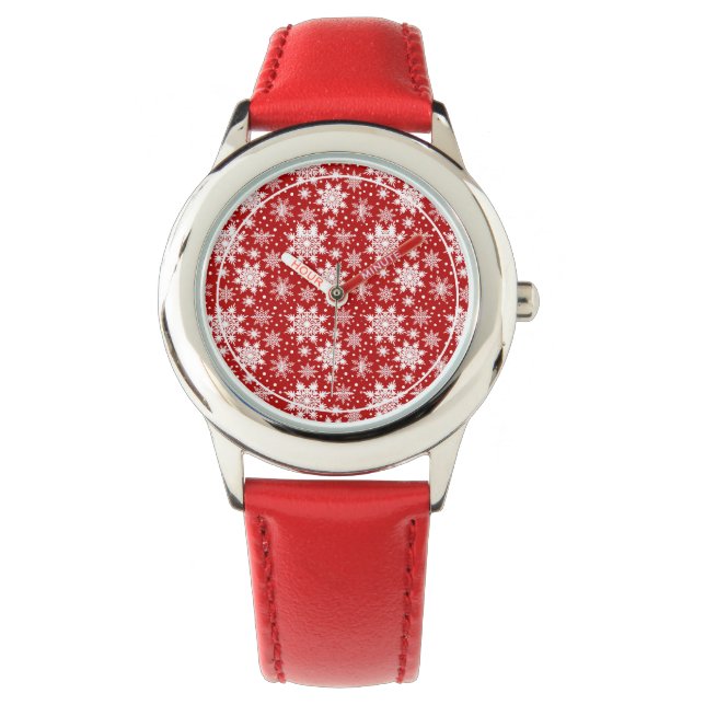 Red & White Snowflake Weihnachten Klassisches Must Armbanduhr (Vorderseite)