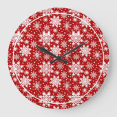 Red & White Snowflake Weihnachten Klassisches Must Große Wanduhr (Vorderseite)