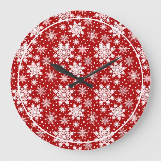 Red & White Snowflake Weihnachten Klassisches Must Große Wanduhr (Vorderseite)