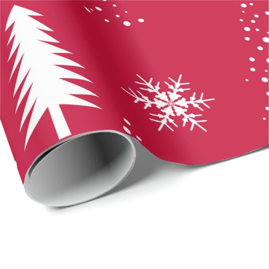Red White Snowflake Weihnachtsbaumen Wrapping Pape Geschenkpapier (Rolleneckpunkt)