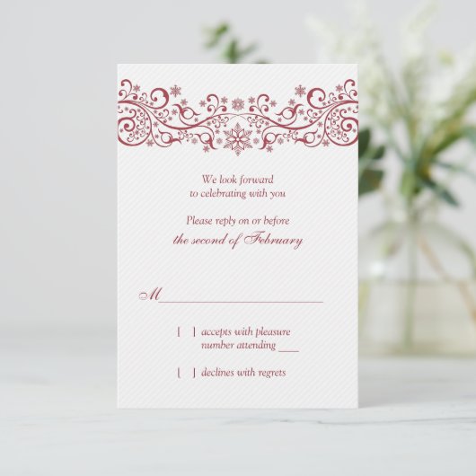 Red White Snowflake Winter Wedding Repair Card Einladung (Stehend Vorderseite)