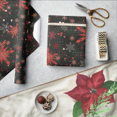 Red White Snowflakes Black Wrapping Paper Geschenkpapier