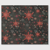 Red White Snowflakes Black Wrapping Paper Geschenkpapier (Flach)