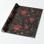 Red White Snowflakes Black Wrapping Paper Geschenkpapier (Ungerollt)