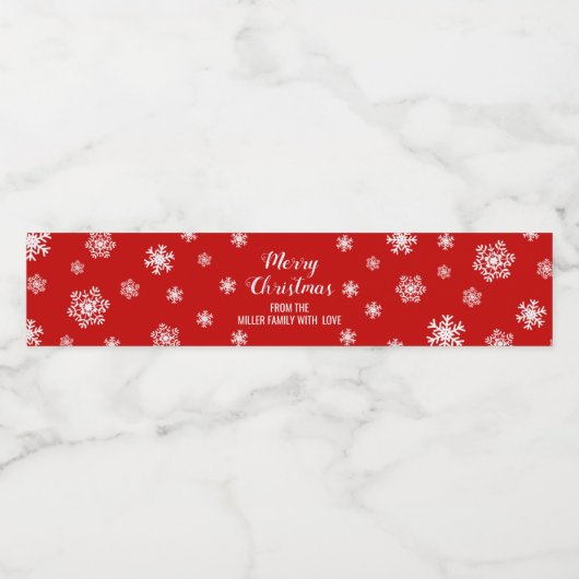 Red White Snowflakes Custom Frohe Weihnachten Wasserflaschenetikett (Einzelnes Label)