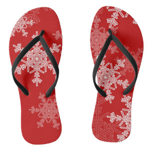 Red White Snowflakes Minimalistisch Weihnachten Badesandalen