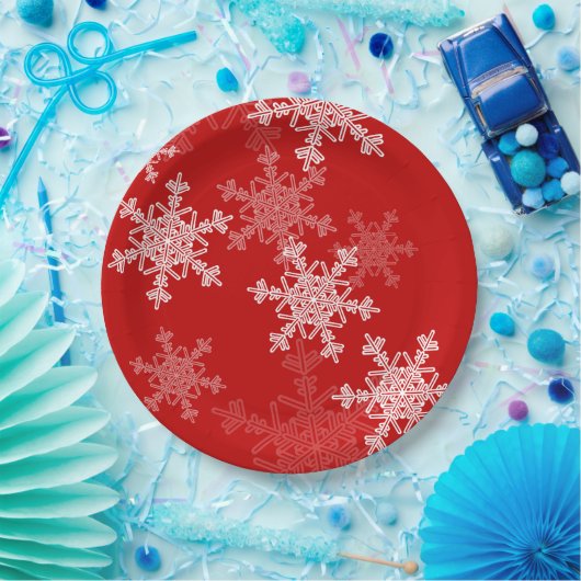 Red White Snowflakes Minimalistisch Weihnachten Pappteller (Party)