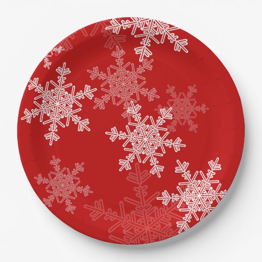 Red White Snowflakes Minimalistisch Weihnachten Pappteller (Vorderseite)