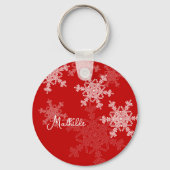 Red White Snowflakes Minimalistischer Weihnachtsna Schlüsselanhänger (Vorderseite)