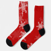 Red White Snowflakes Minimalistischer Weihnachtsna Socken (Linkes Detail)