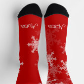 Red White Snowflakes Minimalistischer Weihnachtsna Socken (Oben)