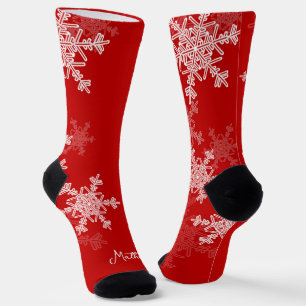 Red White Snowflakes Minimalistischer Weihnachtsna Socken
