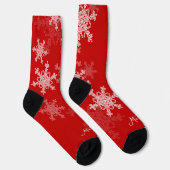 Red White Snowflakes Minimalistischer Weihnachtsna Socken (Rechts)