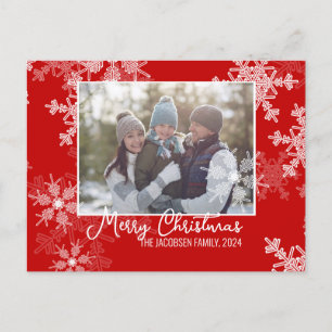 Red White Snowflakes Minimalistisches Weihnachtsfe Feiertagspostkarte