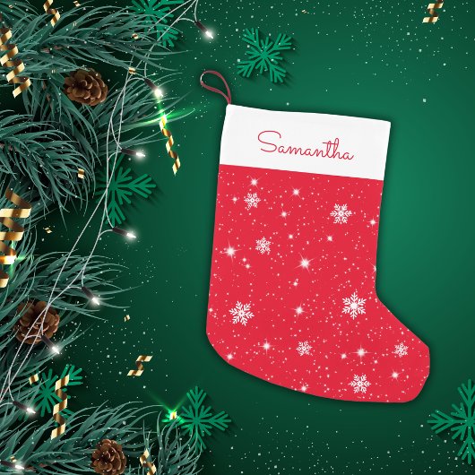 Red White Snowflakes Stars Muster mit Namen Kleiner Weihnachtsstrumpf