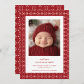 Red White Snowflakes Weihnachtsbaby Ankündigung (Vorne/Hinten)