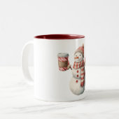 Red White Snowman Christmas Zweifarbige Tasse (Vorderseite Links)