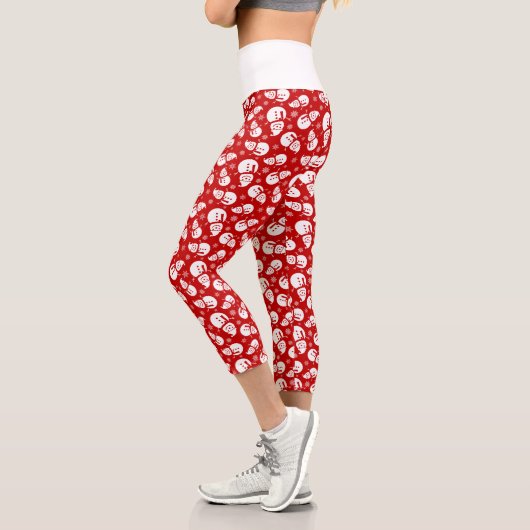 Red & White Snowman mit Snowflake-Muster Capri Leggings (Links)