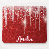 Red White Snowy Snowflake Ihr Name Mousepad (Vorne)