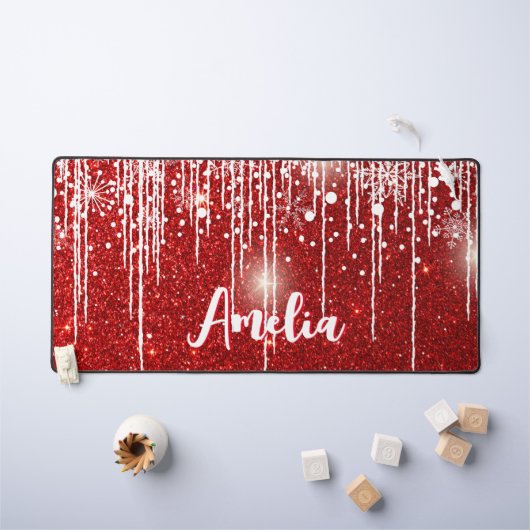 Red White Snowy Snowflake Ihr Name Schreibtischunterlage (Kindertisch)