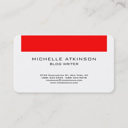 Red White Social Media Blog Writer Internet Web Visitenkarte (Vorderseite)