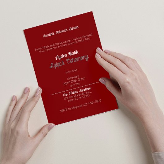 Red White Solid Color Schlicht, Aqiqah Baby Dusche Einladung