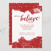 Red & White Sparkle glauben an das magische Weihna Einladung (Vorne/Hinten)