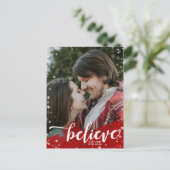 Red & White Sparkle Glauben an die magische Weihna Postkarte (Stehend Vorderseite)
