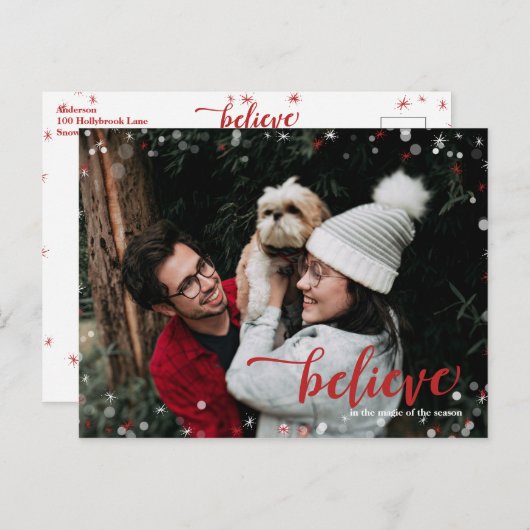 Red & White Sparkle glauben an die magische Weihna Postkarte (Vorne/Hinten)