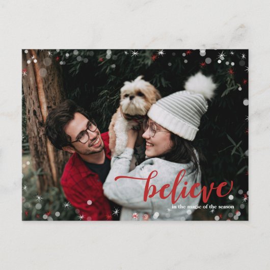 Red & White Sparkle glauben an die magische Weihna Postkarte (Vorderseite)