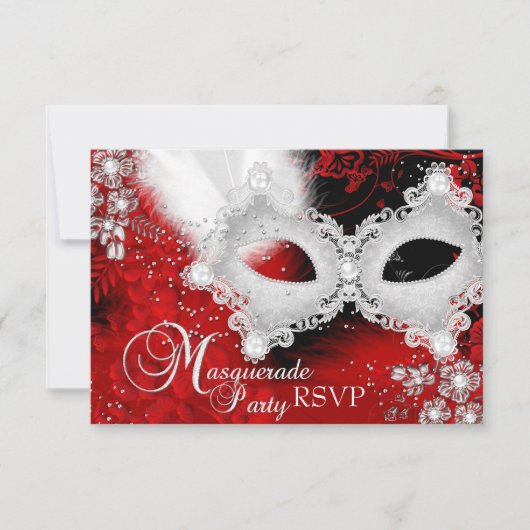 Red White Sparkle Masquerade Party UAWG RSVP Karte (Vorderseite)