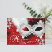 Red White Sparkle Masquerade Party UAWG RSVP Karte (Stehend Vorderseite)