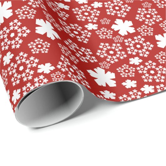 Red & White Star & Snowflake Muster Geschenkpapier (Rolleneckpunkt)