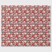 Red White Stars Stripes Round Photos Christmas Geschenkpapier (Flach)