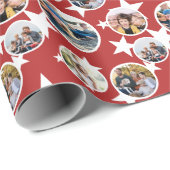 Red White Stars Stripes Round Photos Christmas Geschenkpapier (Rolleneckpunkt)