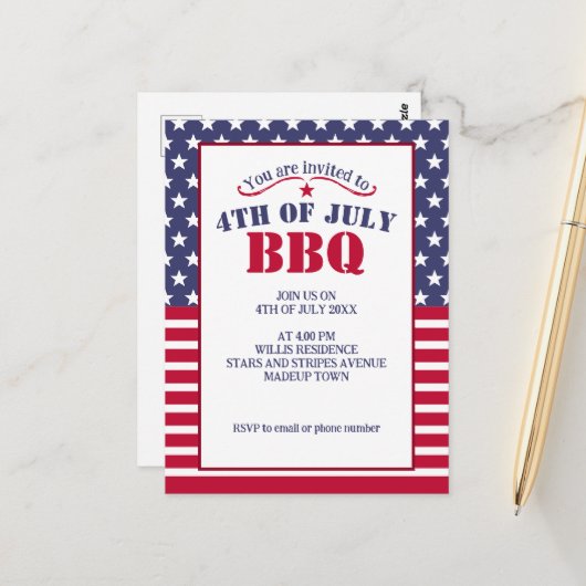 Red White Stars Stripes USA Fahne 4 Juli GRILLEN Postkarte (Vorderseite/Rückseite Beispiel)
