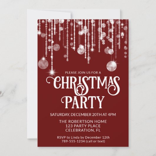 Red White String Lights Weihnachtsfeier Einladung (Vorderseite)