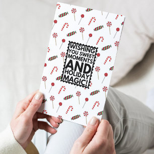Red & White Strip Candy Happy Holiday Card
