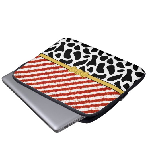 Red White Stripe Black Pattern Laptopschutzhülle (Vorne Knopf)