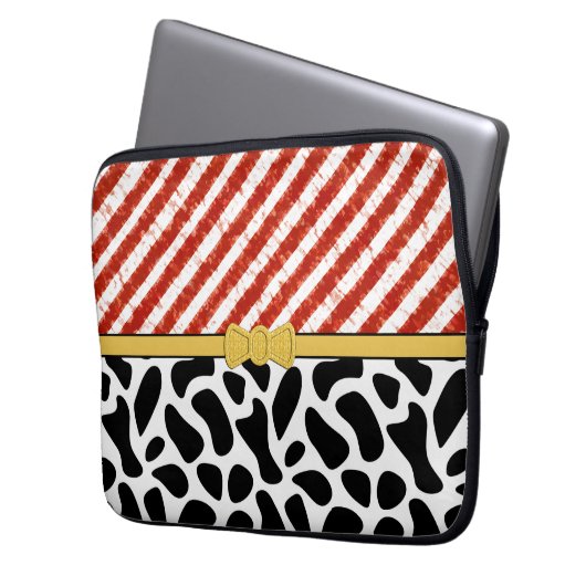 Red White Stripe Black Pattern Laptopschutzhülle (Vorderseite Links)