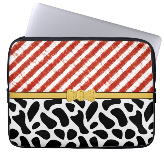 Red White Stripe Black Pattern Laptopschutzhülle (Vorderseite)