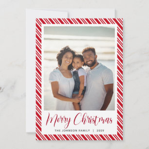 Red White Stripe Frohe Weihnachts-Foto Feiertagskarte