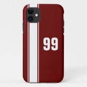 Red & White Stripe Jersey Numbered iPhone Case (Rückseite)