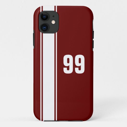 Red & White Stripe Jersey Numbered iPhone Case (Rückseite)