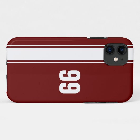 Red & White Stripe Jersey Numbered iPhone Case (Rückseite (Horizontal))