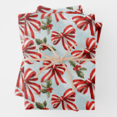 Red White Striped Bows Christmas Holly Geschenkpapier Set (Beispiel)